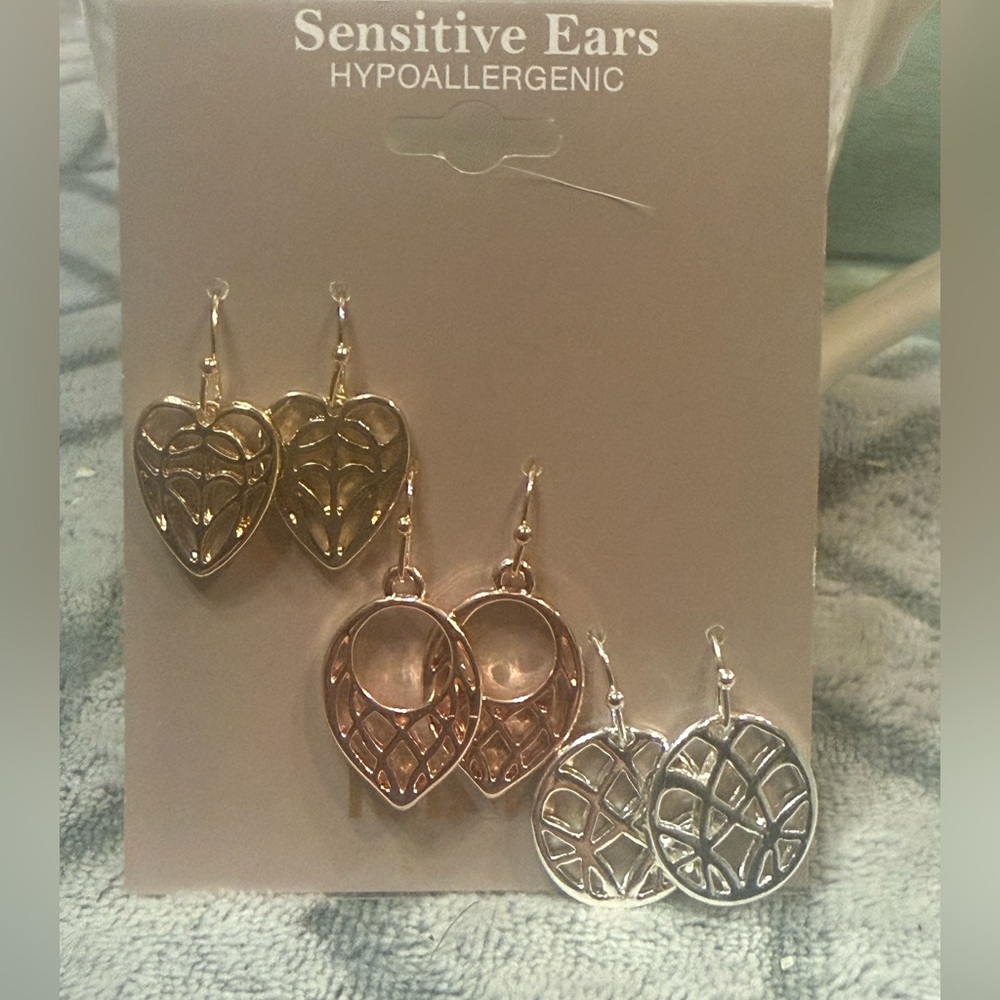 NWT MIXIT Sensitive Ears Gold, Rose Gold, and Silver Earrings Set